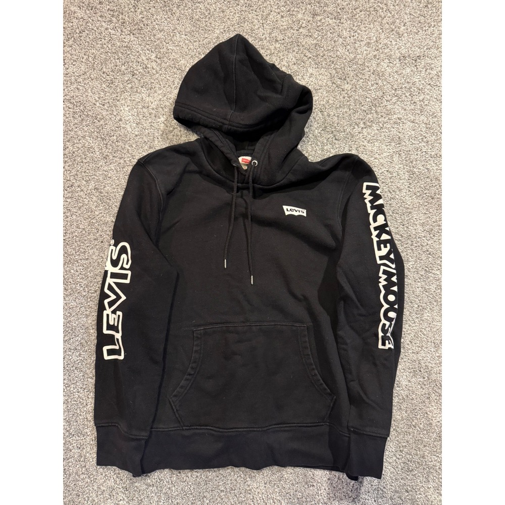 Levis Hoodie Womens Medium Black Mickey Mouse Disney Graphic Sleeve‎ Pullover